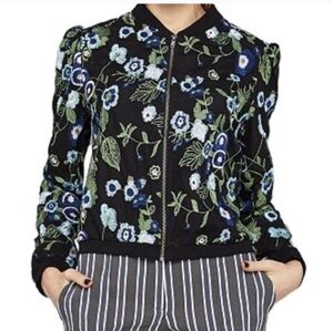 BCBGeneration Embroidered Black Floral Bomber Jacket Size L!